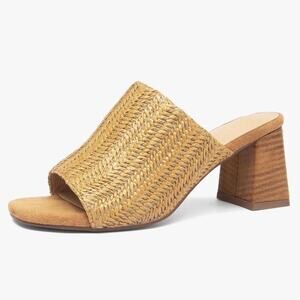 Women’s Newbella Square Toe Raffia Block Heel Slide Sandals Size 8.5 Summer